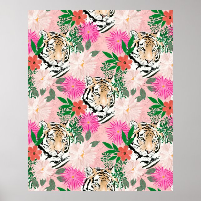 Pretty White Pink Tiger Floral Painting Poster (Front)