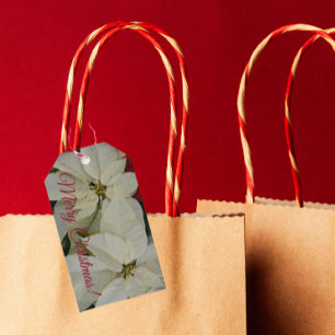 Pretty White Poinsettias Holiday Gift Tags