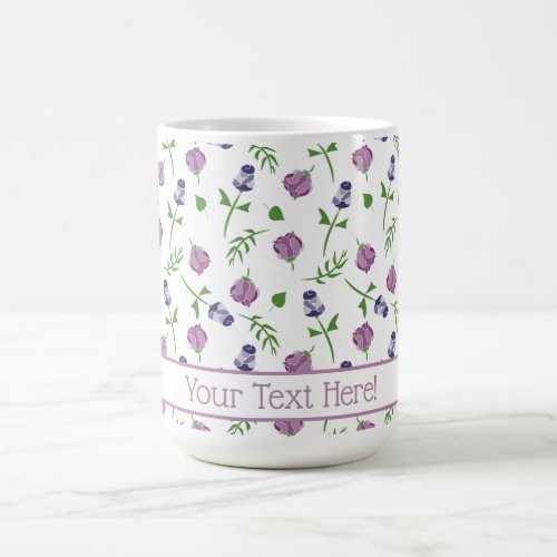 Pretty White Purple Pink Rose Rosebud Floral Print Coffee Mug