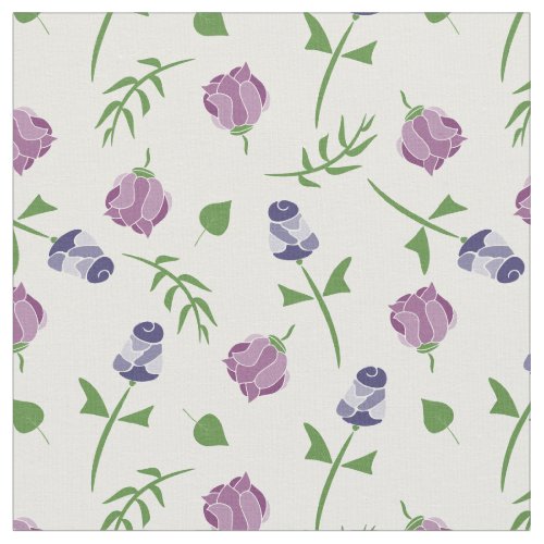 Pretty White Purple Pink Rose Rosebud Floral Print Fabric