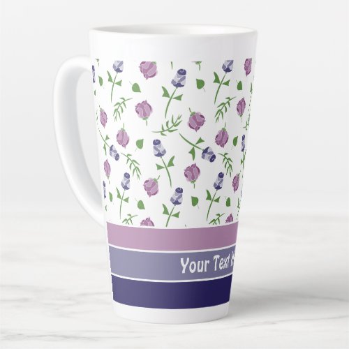 Pretty White Purple Pink Rose Rosebud Floral Print Latte Mug