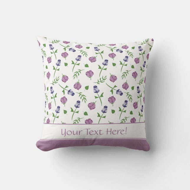 Pretty White Purple Pink Rose Rosebud Floral Print Throw Pillow (Front)