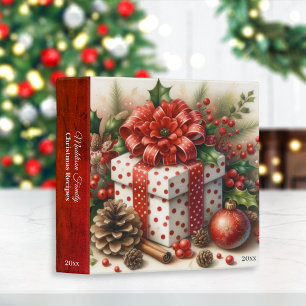 Pretty White Red Coquette Polka Dot Bow and Holly 3 Ring Binder