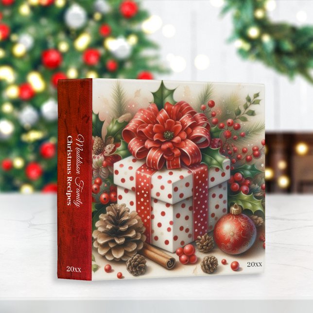 Pretty White Red Coquette Polka Dot Bow and Holly 3 Ring Binder (Creator Uploaded)