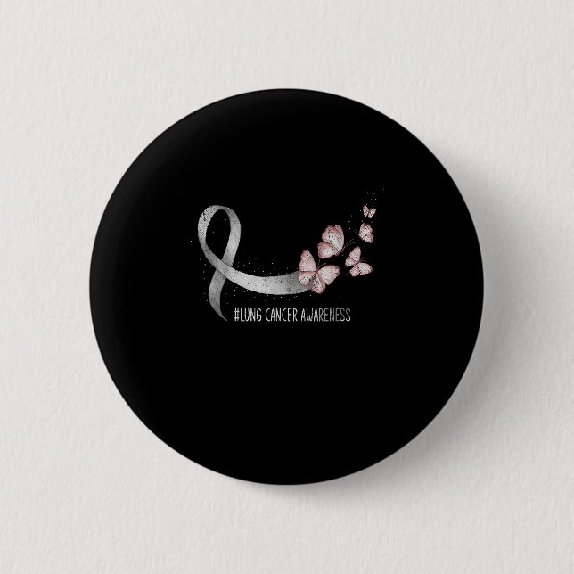 Pretty White Ribbon Support Lung Cancer Awareness. Button (Front)