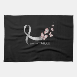 Pretty White Ribbon Support Lung Cancer Awareness. Kitchen Towel