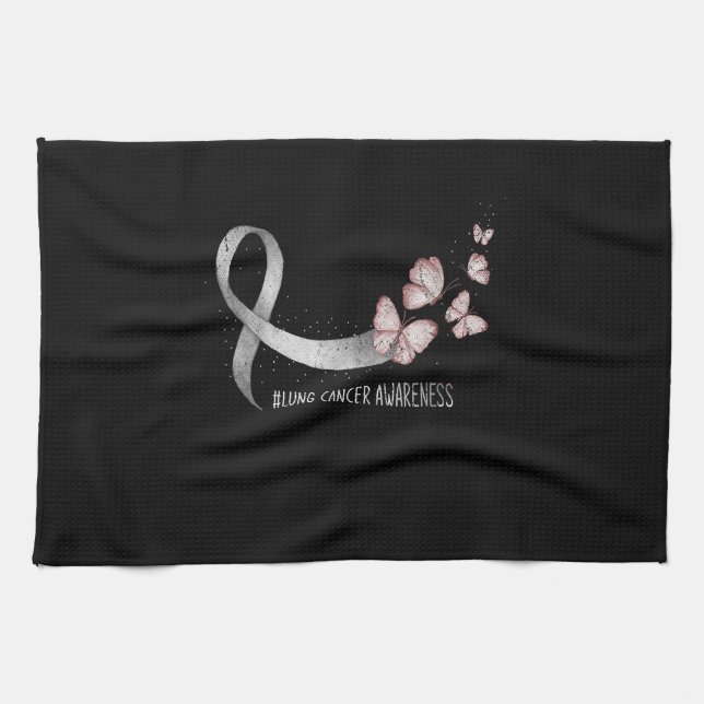 Pretty White Ribbon Support Lung Cancer Awareness. Kitchen Towel (Horizontal)