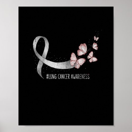 Pretty White Ribbon Support Lung Cancer Awareness Poster