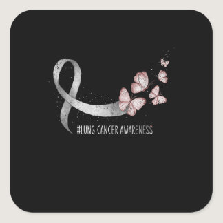 Pretty White Ribbon Support Lung Cancer Awareness. Square Sticker