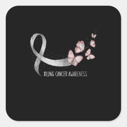 Pretty White Ribbon Support Lung Cancer Awareness Square Sticker