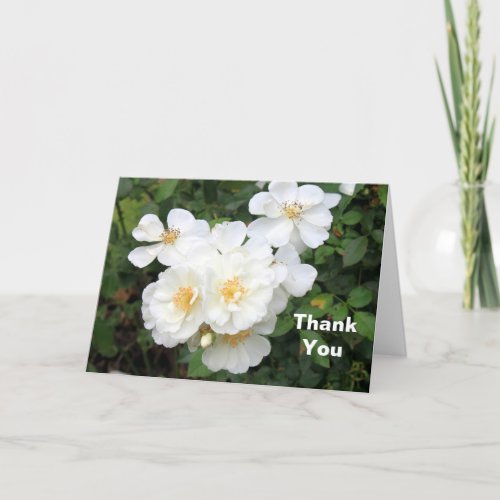 Pretty White Roses Floral Photo Thank You Card