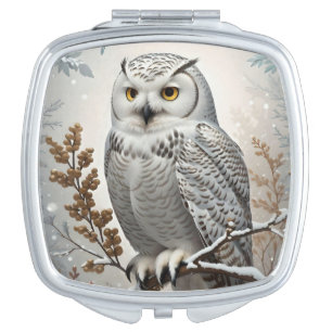 Pretty White Snowy Owl Winter Compact Mirror
