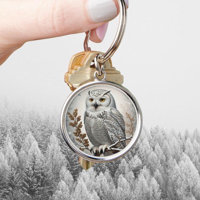 Pretty White Snowy Owl Winter Keychain (Creator Uploaded)