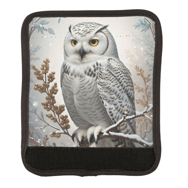 Pretty White Snowy Owl Winter Luggage Handle Wrap (Front)