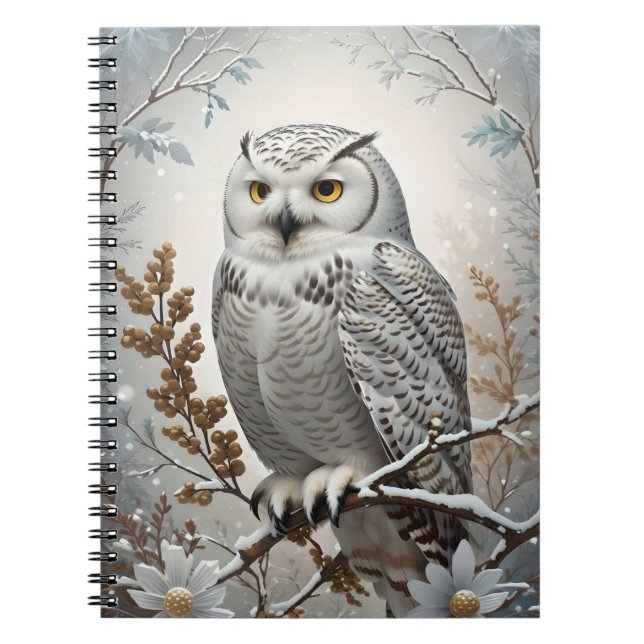Pretty White Snowy Owl Winter Notebook (Front)