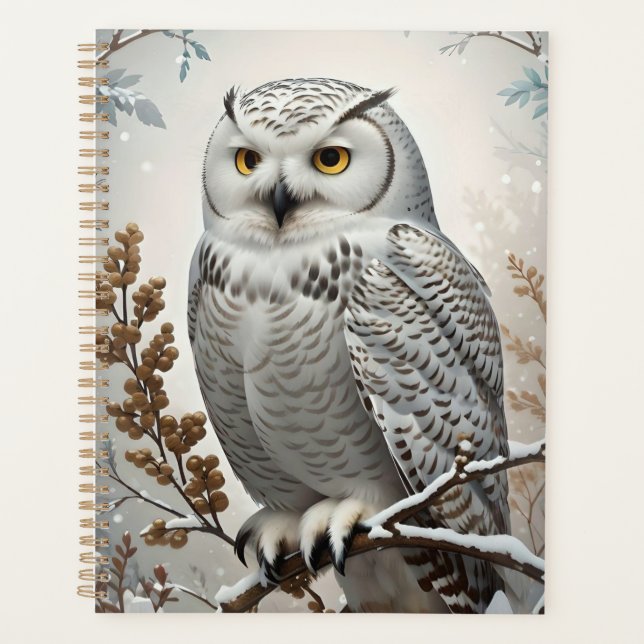 Pretty White Snowy Owl Winter Planner (Front)
