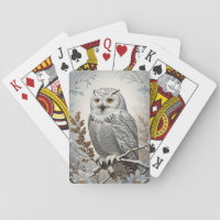 Pretty White Snowy Owl Winter Playing Cards