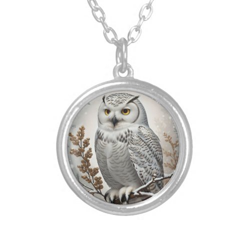 Pretty White Snowy Owl Winter Silver Plated Necklace