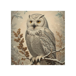 Pretty White Snowy Owl Winter Wood Wall Art