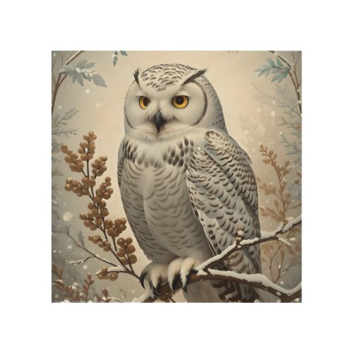 Pretty White Snowy Owl Winter Wood Wall Art