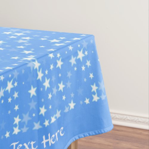 Pretty White Stars on Baby Blue Personalized Edges Tablecloth
