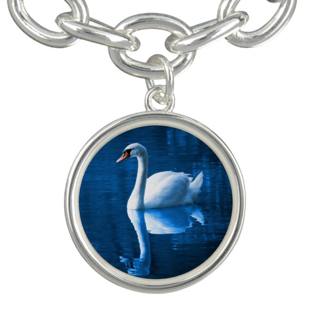 Pretty white swan floating on a blue lake bracelet (Design)