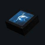Pretty white swan floating on a blue lake gift box<br><div class="desc">A lovely nature scene of a white swan swimming on a peaceful blue lake. The dark blue shadows contrasts nicely with the soft blue lighting on this peaceful swan.</div>