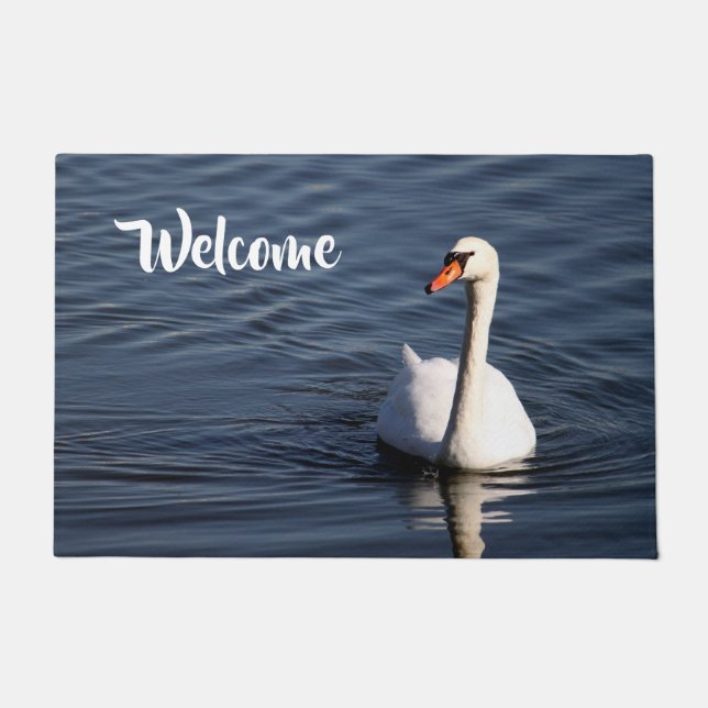 Pretty White Swan Photo Doormat (Front)