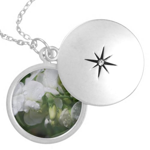 Pretty White Sweet Pea Flowers Locket Necklace