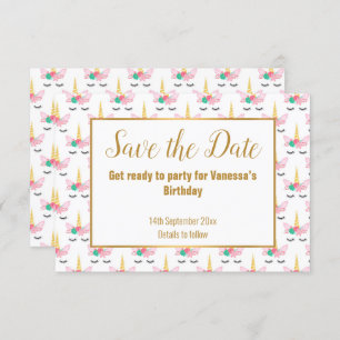 Pretty White Unicorn Horn SAVE THE DATE Announcement