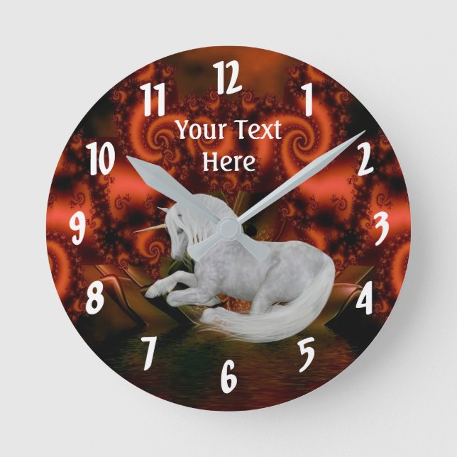 Pretty White Unicorn Personalized Round Clock (Front)