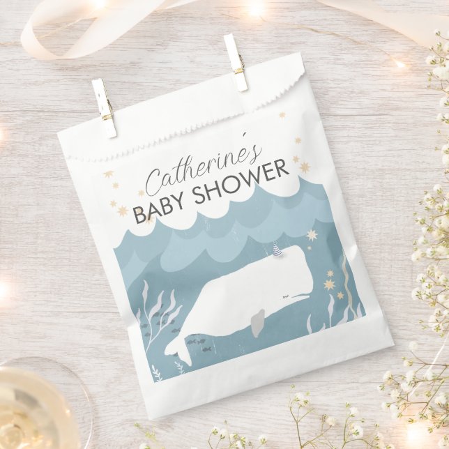 Pretty White Whale Baby Shower  Favor Bag (Clipped)