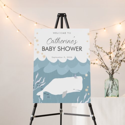 Pretty White Whale Baby Shower Sign