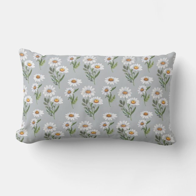 PRETTY WHITE & YELLOW DAISIES WITH TINY BEES LUMBAR PILLOW (Front)