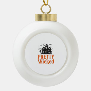 Pretty Wicked Vintage Halloween Haunted House Shir Ceramic Ball Christmas Ornament