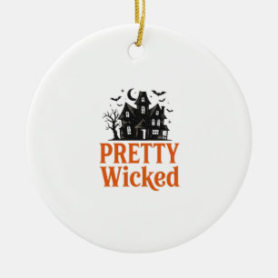 Pretty Wicked Vintage Halloween Haunted House Shir Ceramic Ornament