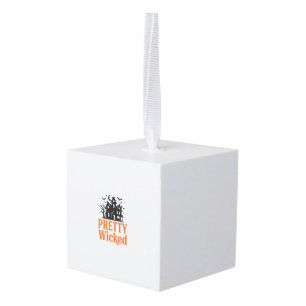 Pretty Wicked Vintage Halloween Haunted House Shir Cube Ornament
