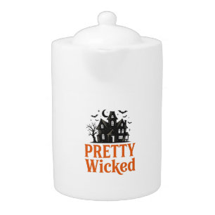 Pretty Wicked Vintage Halloween Haunted House Shir Teapot