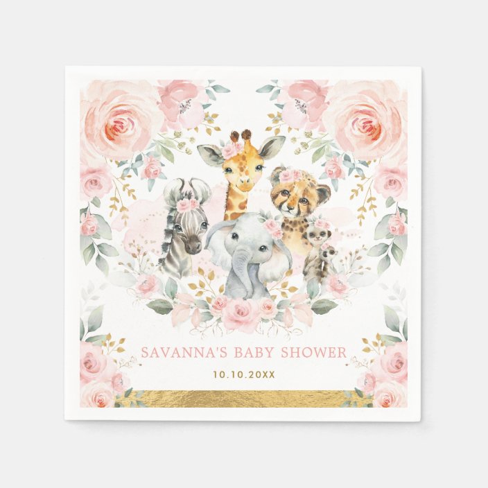 Pretty Wild Animals Jungle Safari Baby Girl Shower Napkins