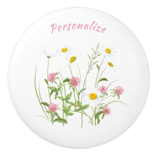 Pretty Wild Flowers Daisy Carnation Personalized Ceramic Knob