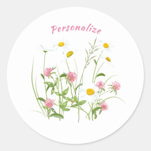 Pretty Wild Flowers Daisy Carnation Pink  Classic Round Sticker