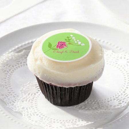 Pretty Wild Flowers Pink Green Personalized Edible Frosting Rounds