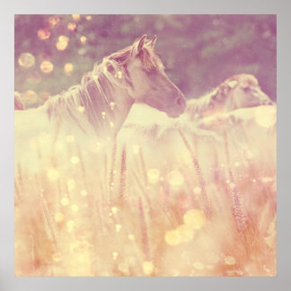 Pretty Wild Mustang Gold Glitter Horse Poster