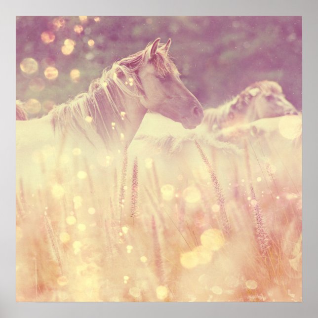 Pretty Wild Mustang Gold Glitter Horse Poster (Front)