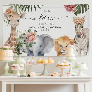 Pretty Wild One Cute Safari Animals Girl Backdrop Banner