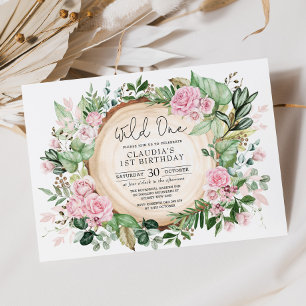 Pretty Wild One Pink Blush Floral Girl Birthday Invitation