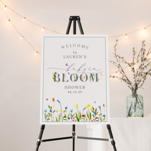 Pretty Wildflower Baby in Bloom Shower Welcome Foam Board - Create a beautiful baby shower with our pretty Baby in Bloom welcome sign, designed to coordinate with our Pretty Baby in Bloom Wildflower Girl Baby Shower Invitation. This product is contained in a matching suite of products so you can create an entire coordinating baby shower featuring hand lettered script and elegant wildflower words. View matching suite here: https://www.zazzle.com/collections/pretty_baby_in_bloom_baby_shower-119196161082232662. Copyright Anastasia Surridge for Elegant Invites, all rights reserved.