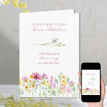 Pretty Wildflower Blooming Wonderful Birthday Card<br><div class="desc">Pretty wildflower birthday card which you can personalize inside and out. The design has a floral border of colorful wild flowers in pink yellow and orange with a daisy divider and a purple and lilac bouquet on the back.</div>
