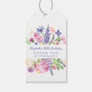 Pretty Wildflower Border 80th Birthday Thank You Gift Tags