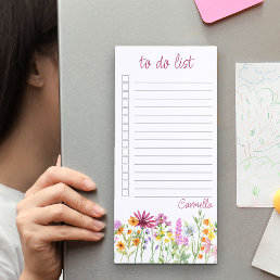 Pretty Wildflower Border Personalized To Do List Magnetic Notepad